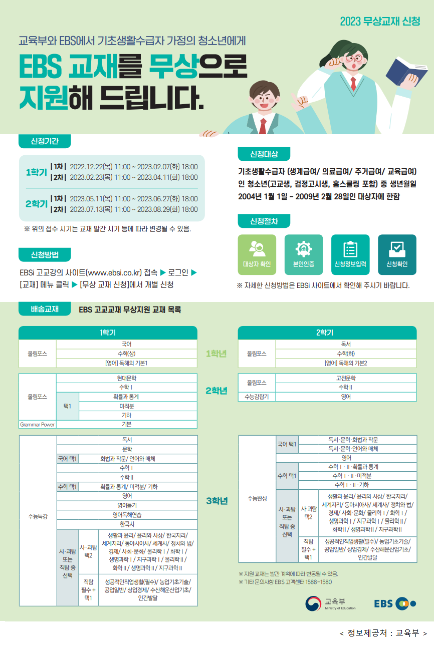 2023년 EBS 고교 교재 무상 지원 안내 대문사진